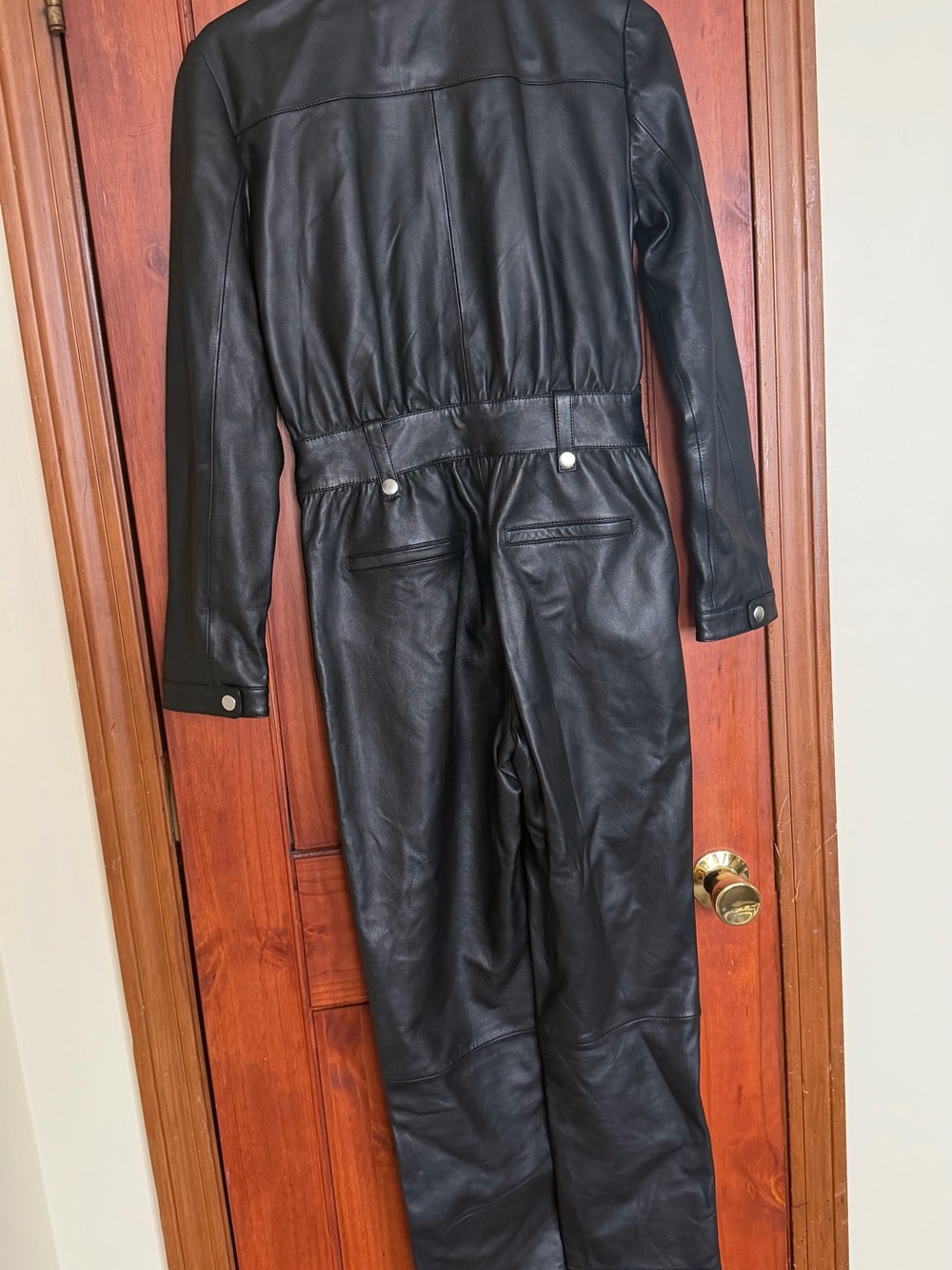 Lab Black Leather Long Zip Jumpsuit Jacket 4 Petite - Picture 8 of 8